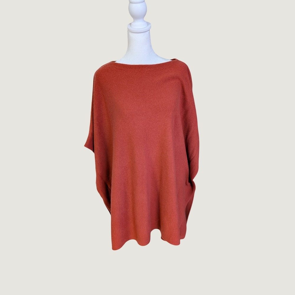 Nordstrom Burnt Orange Wool Cashmere Poncho Sweater Boat Neck One Size